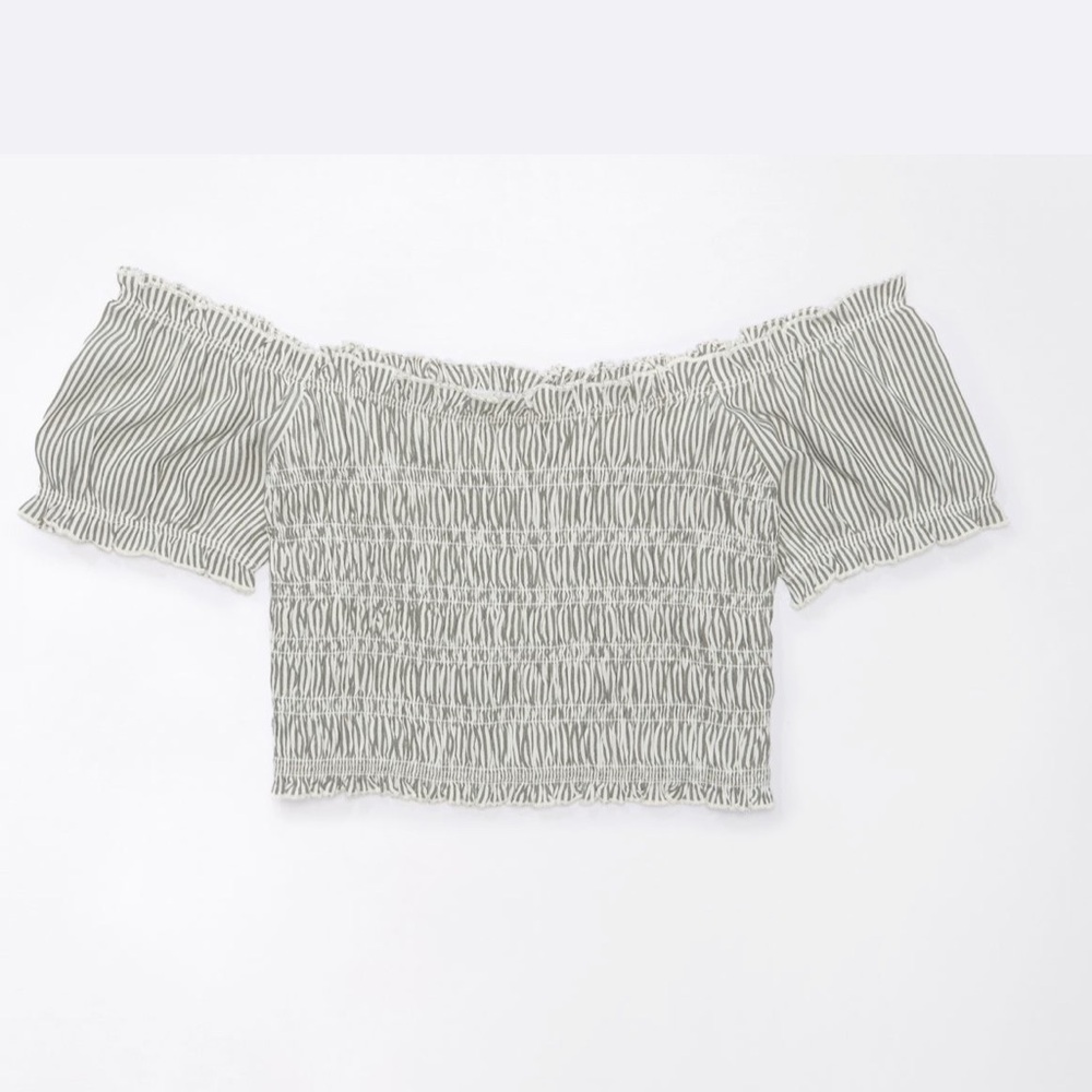 AE Off The Shoulder Cropped Smocked Top